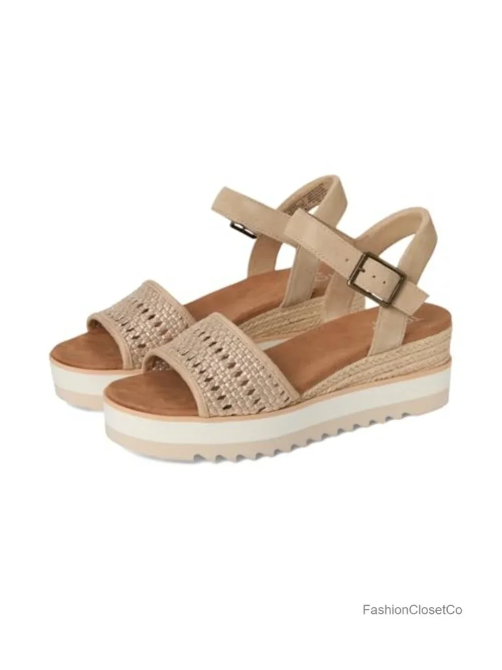 Wedge Heel Espadrille Sandal with Leather Upper and Adjustable Buckle Strap